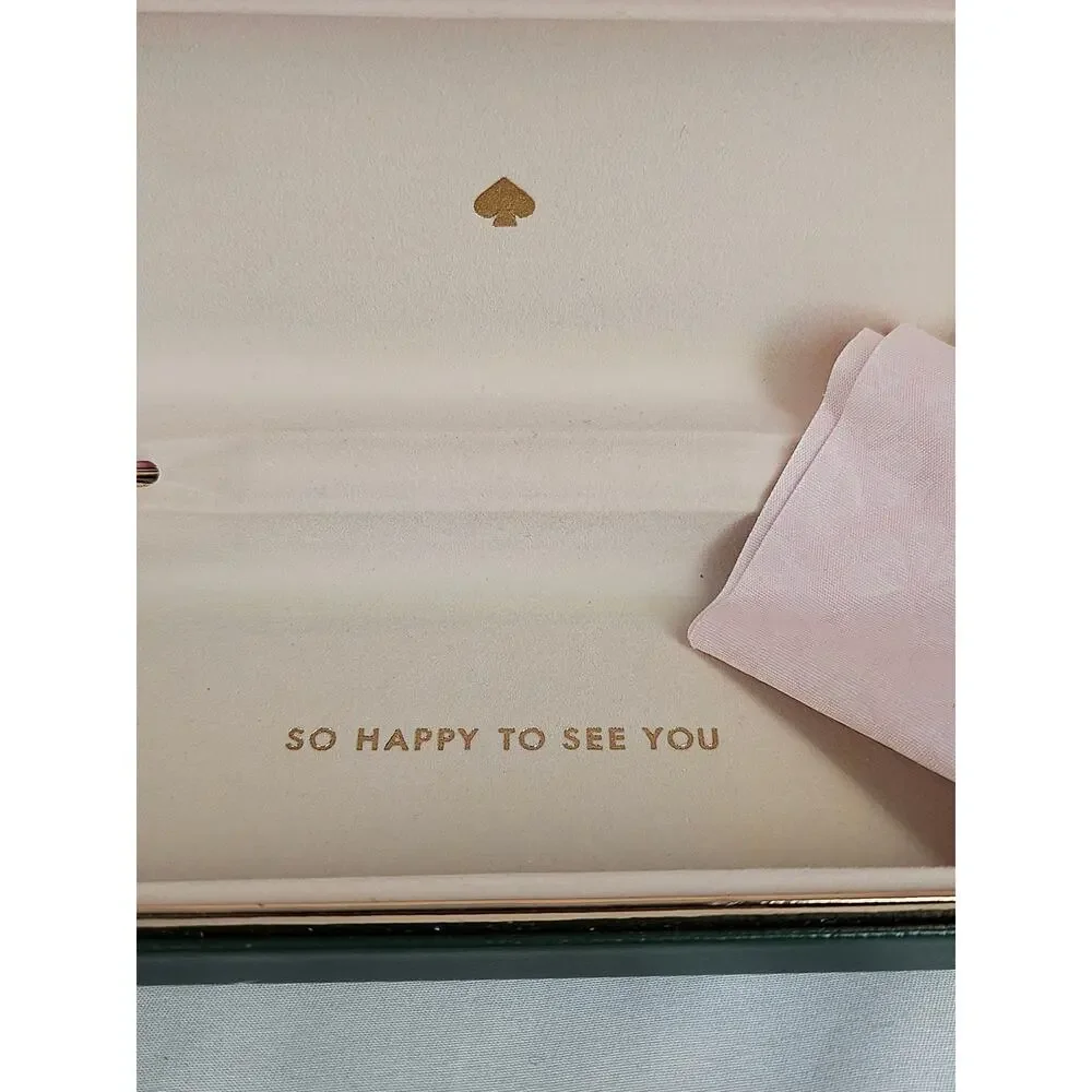 KATE SPADE PINK GREEN SUNGLASSES CASE W/ CLOTH HARD SHELL DESIGNER STYLE